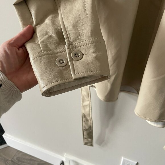 Babaton Ava Vegan Leather Button Front Long Sleeve Collared Jacket Cream Medium - Picture 6 of 10